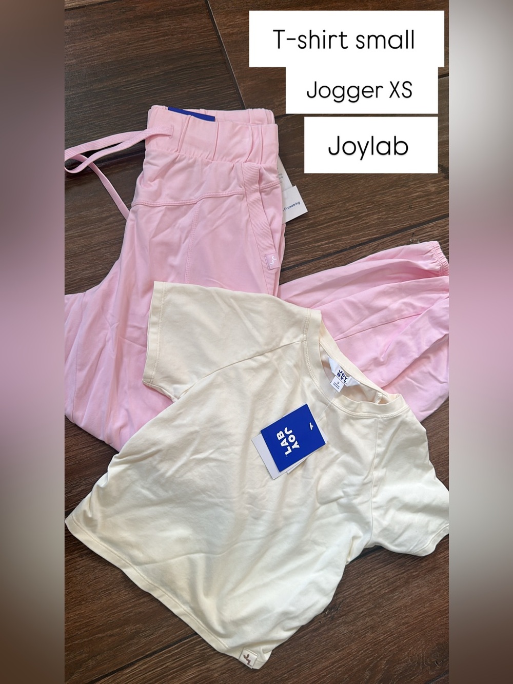 JoyLab Pink Jogger Pants with Cream Tee Set